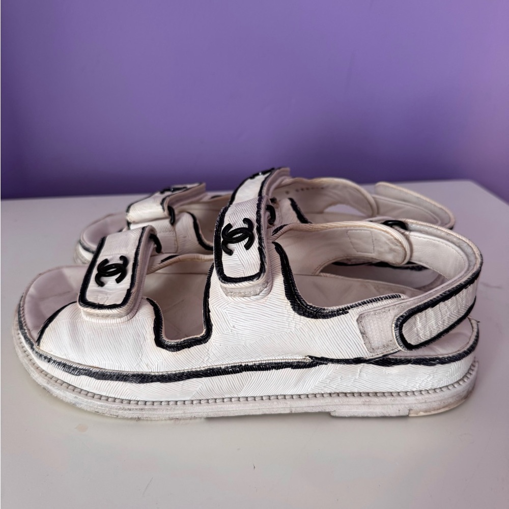Chanel White Dad Sandals with Black Trim - Picture 11 of 14